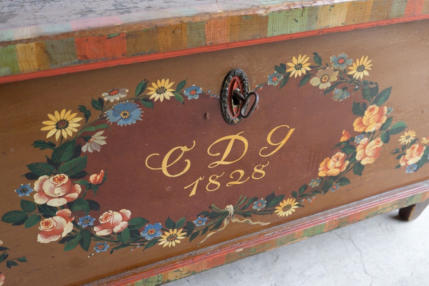 Antique Swedish Folk Art Marriage Chest Storage Box, Early 19th Century photo Furniture