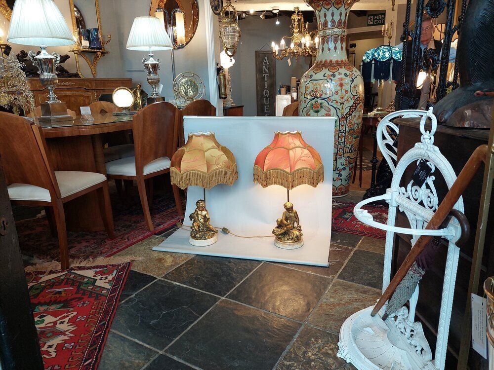 Pair Of Italian Gilt & Alabaster Cherubic Lamps photo vinterior