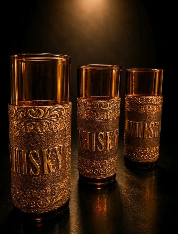 Amber Whisky Decanter Set Glasses Retro Barware photo for sale