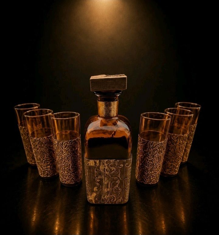 Amber Whisky Decanter Set Glasses Retro Barware photo 224.99