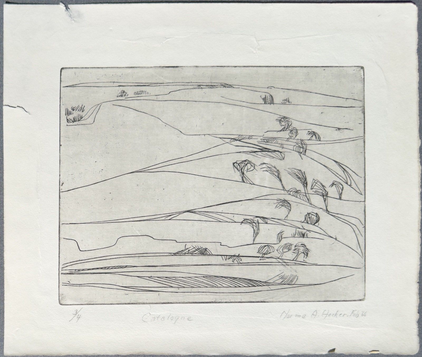 Norma Hecker Engraving Etching Signed Catalonia 1966 Landscape