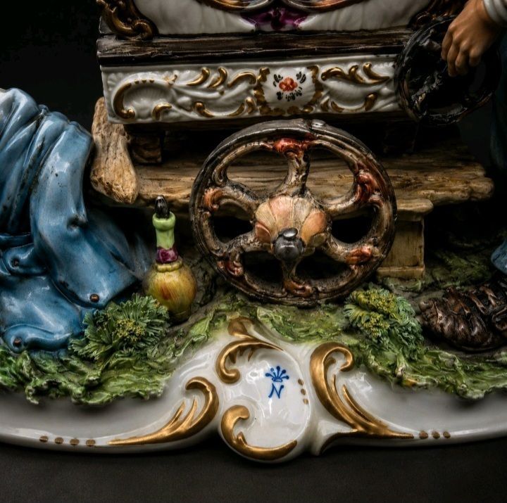 Rare Original Capodimonte Porcelain Figurine Cart Vendor photo vinterior