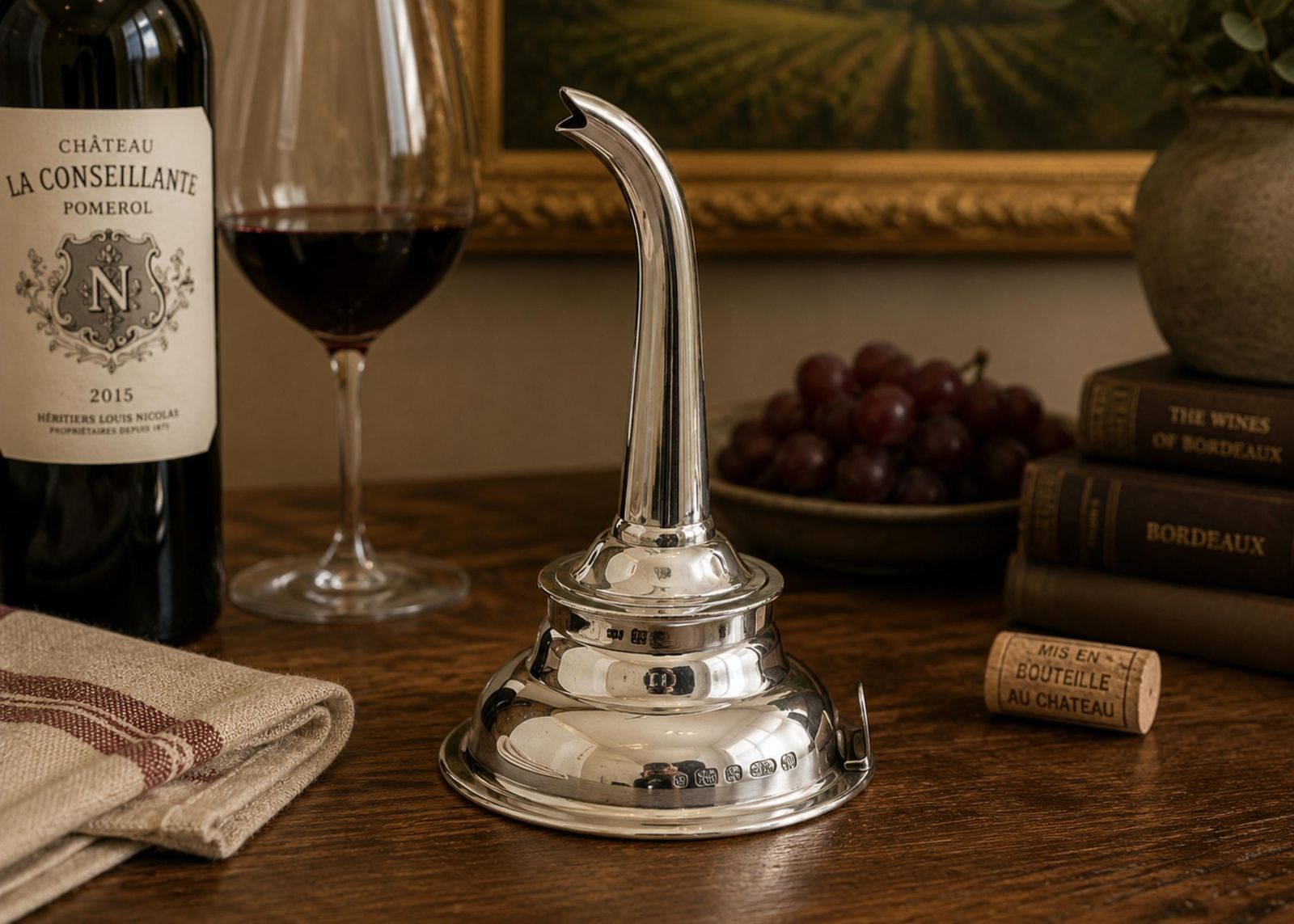 Exquisite Wine Funnel Antique Sterling Silver Hallmarked, Gilded Superb Quality photo furniture