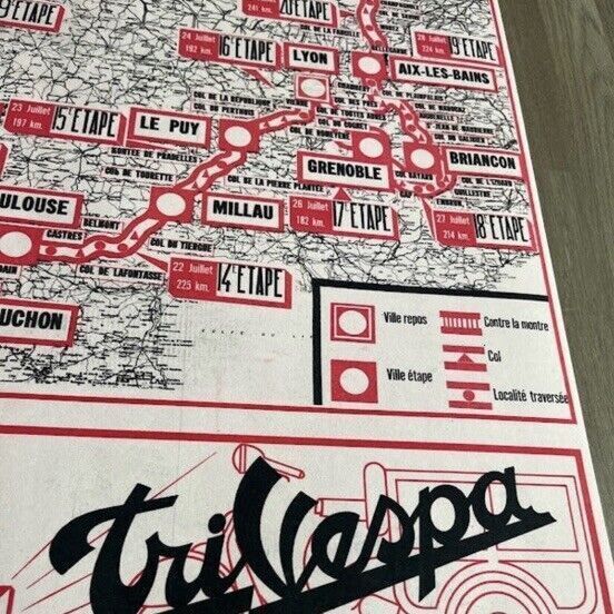 1954 Vintage Tour De France Vespa Stage Map photo vinterior