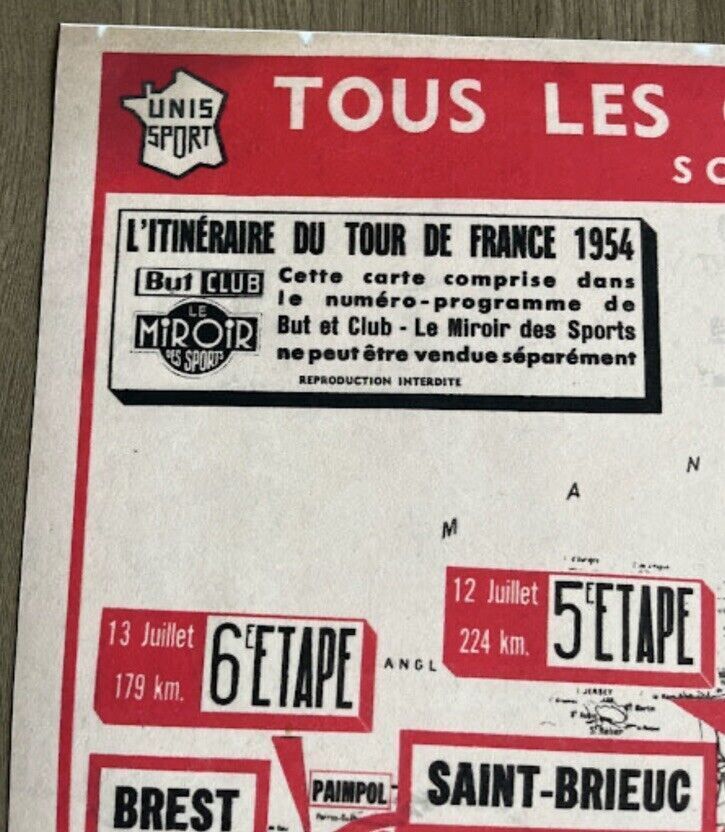 1954 Vintage Tour De France Vespa Stage Map photo vintage