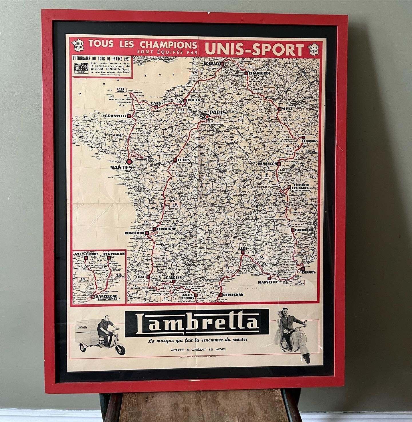 Vintage Tour De France Route Map   Lambretta Sponsored, 1957