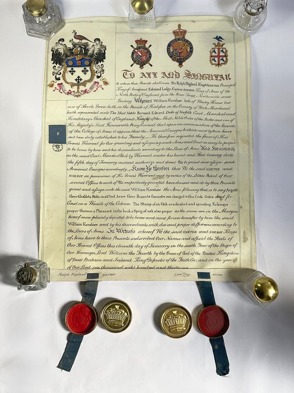 Koninklijke Oorkonde 1836 Ondertekend Door Koning William IV, Verluchte Perkamentrol Met Waszegelsin Originele Koker photo furniture