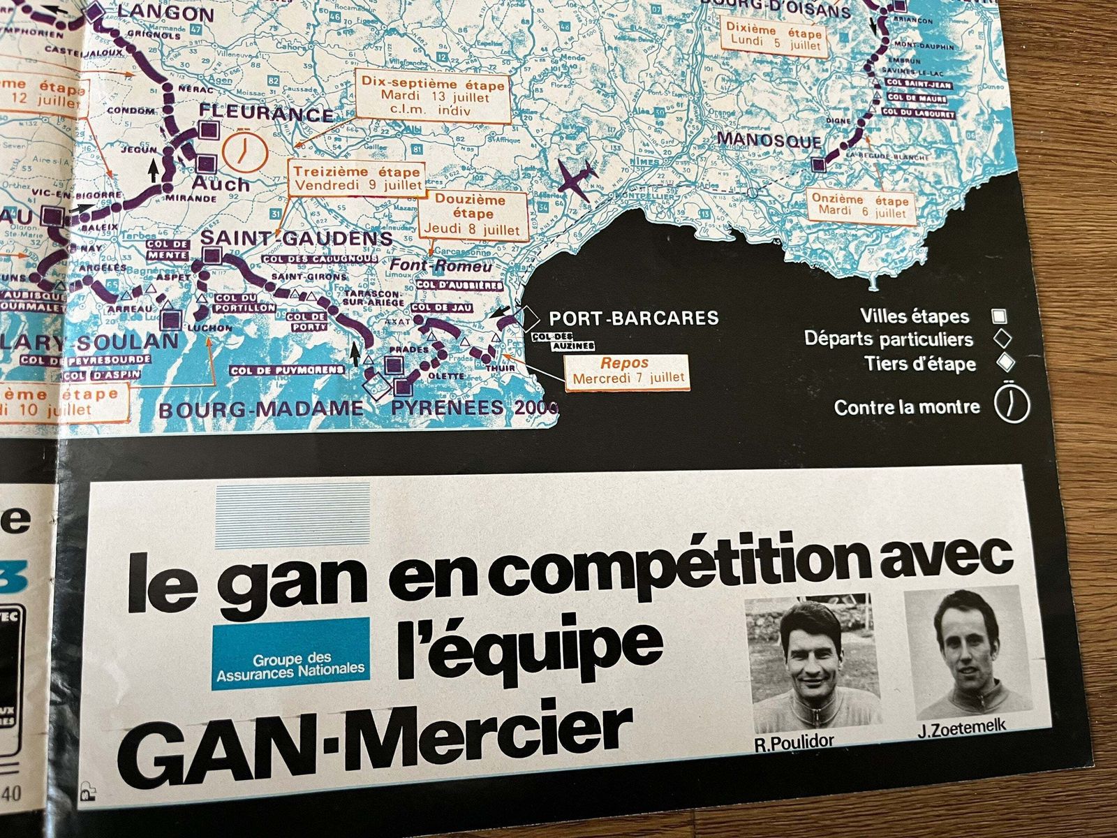 Vintage Tour De France Route Map, Eddy Merckx Era, 1976 photo Art