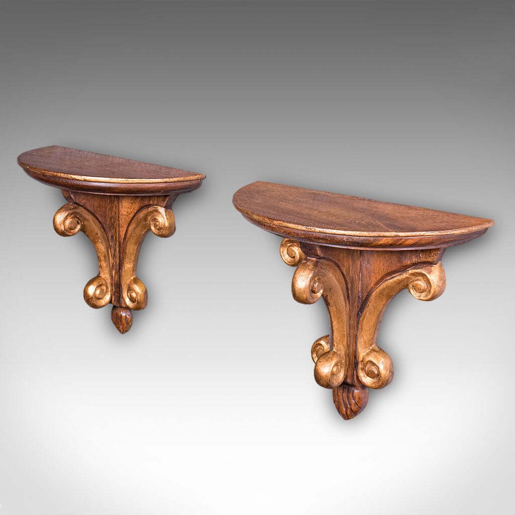 Pair Of Vintage Decorative Wall Brackets, English, Clock Shelf, Italianate Taste photo for sale