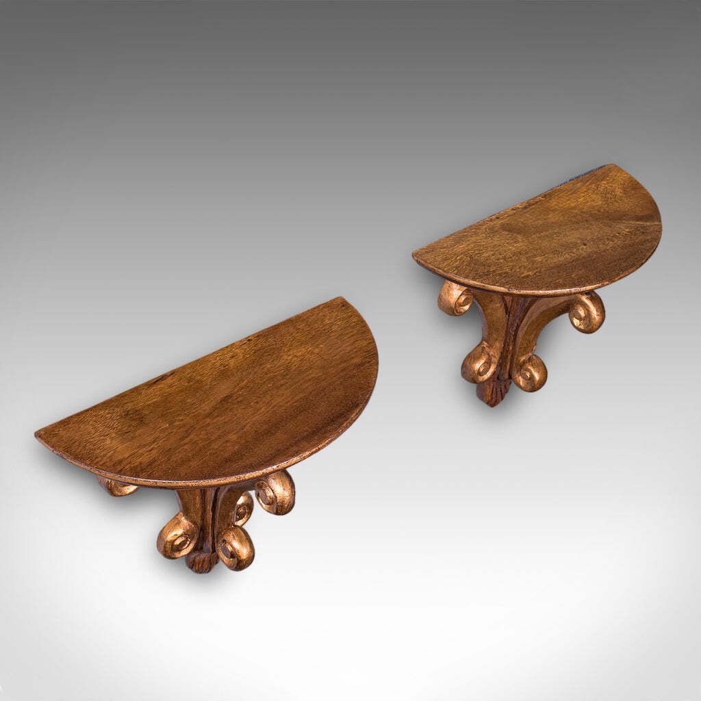 Pair Of Vintage Decorative Wall Brackets, English, Clock Shelf, Italianate Taste photo vinterior