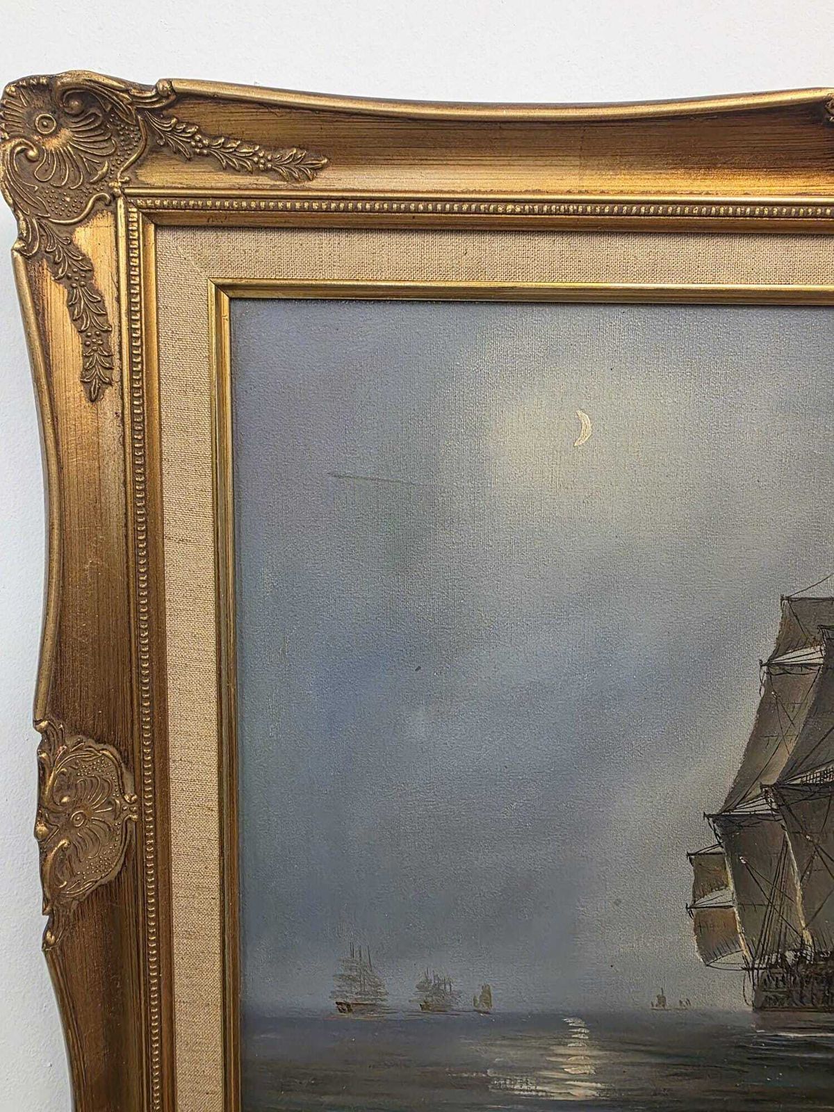 Vintage Oil Painting / Sailing Ship By Ambrose / Framed Maritime Artwork / C1970 photo 220.0