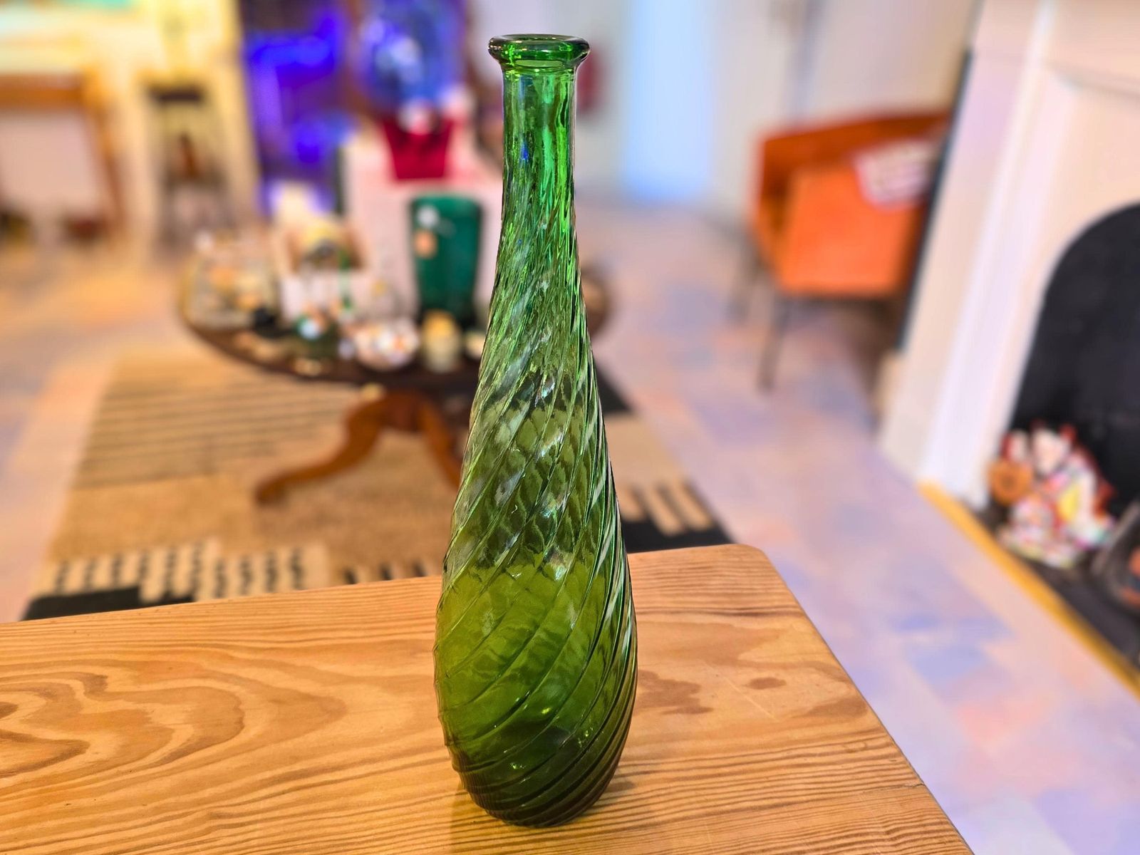 Vintage Green Glass Large Genie Bottle   Italian Empoli With Spiral Lines   57cm photo 85.0