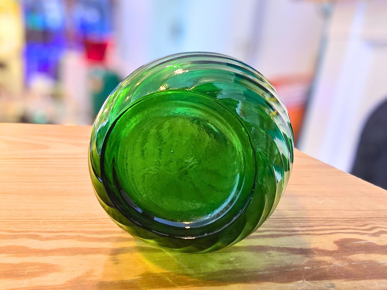 Vintage Green Glass Large Genie Bottle   Italian Empoli With Spiral Lines   57cm photo vintage