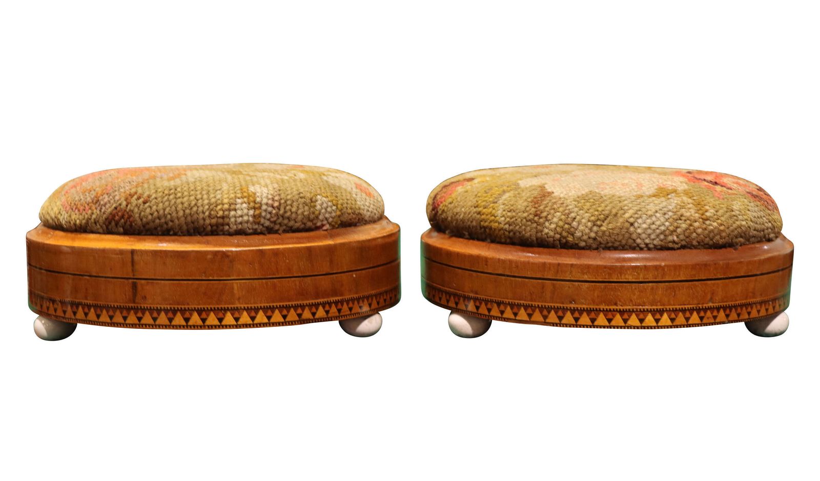 Pair Of Fine Victorian Inlaid Walnut Circular Footstools, Circa 1860 photo furniture