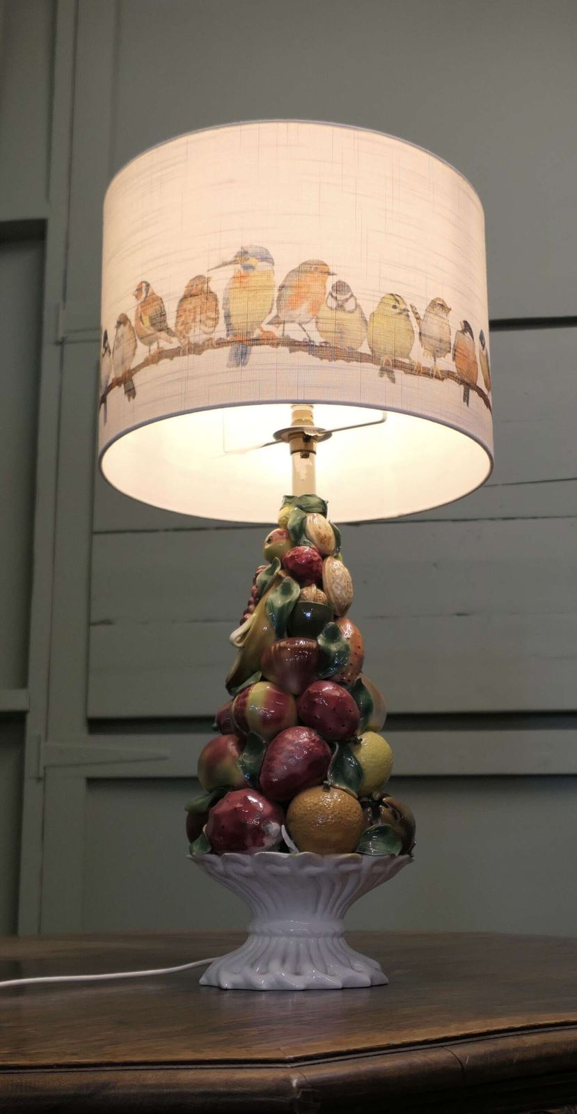 Large Majolica Table Lamp Vintage Style Italian Majolica Hollywood Regency Design photo Lighting