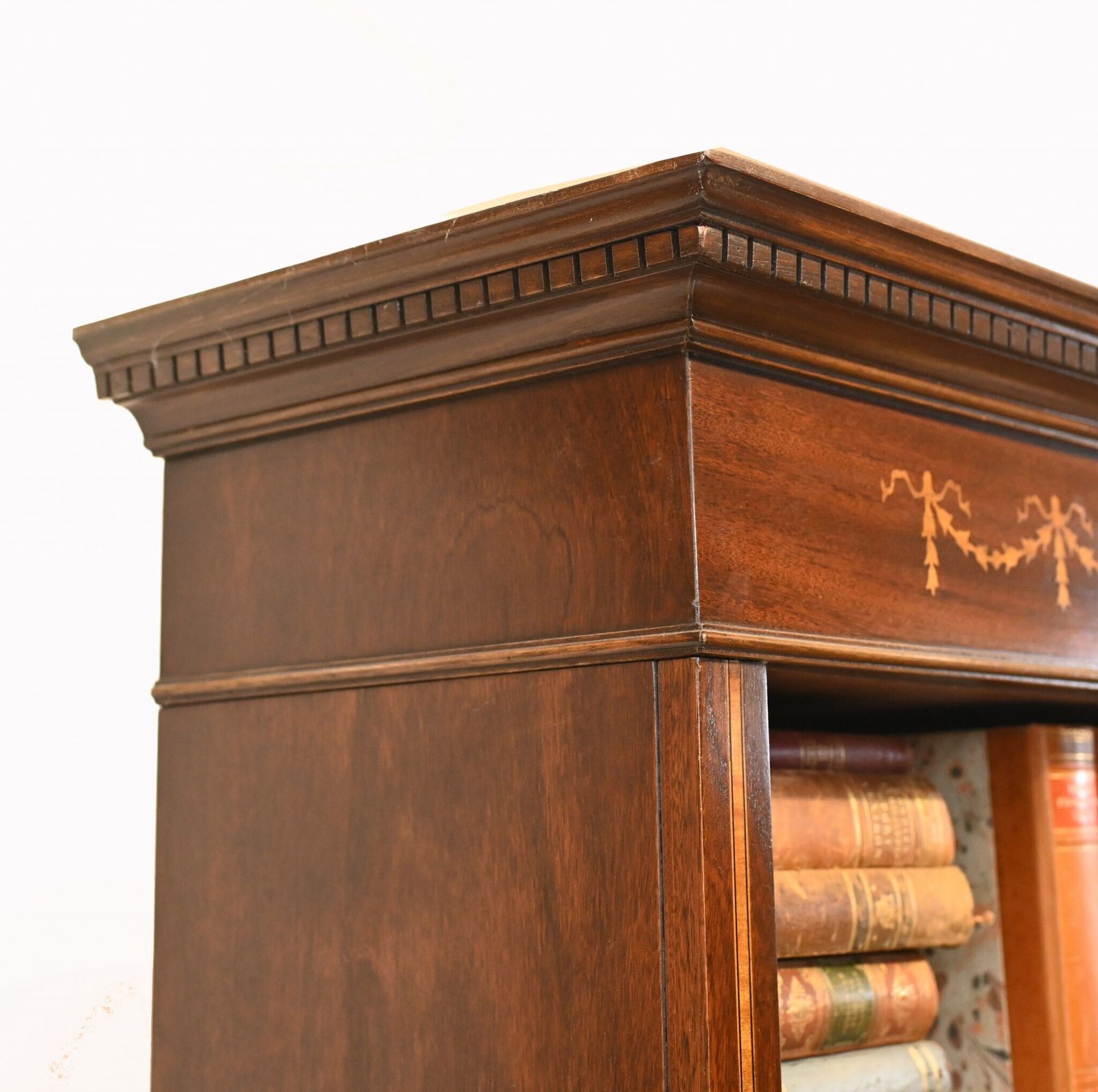 photo furniture Mahogany Bookcase   Double English Sheraton Inlay Open Front Bespoke