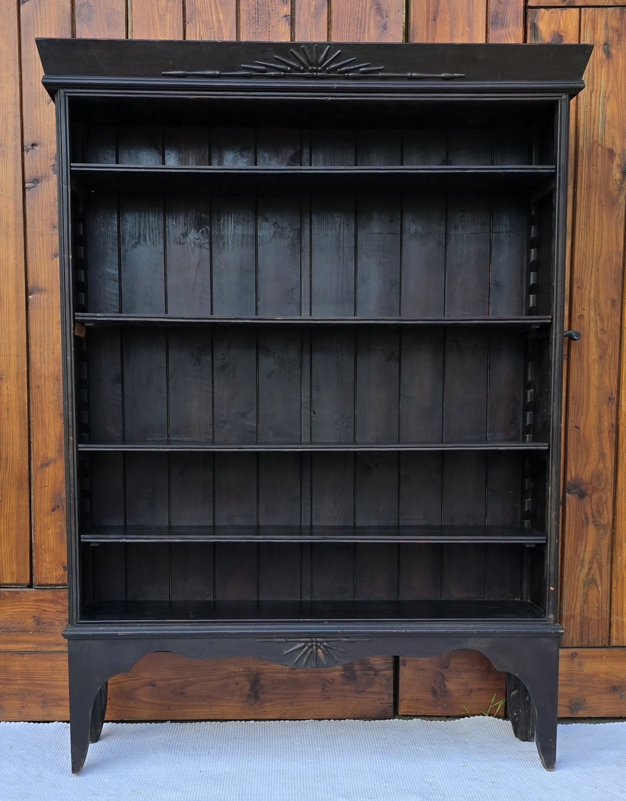 A Large Victorian Ebonised Open Bookcase With Adjustable Shelves & Hidden Storage..