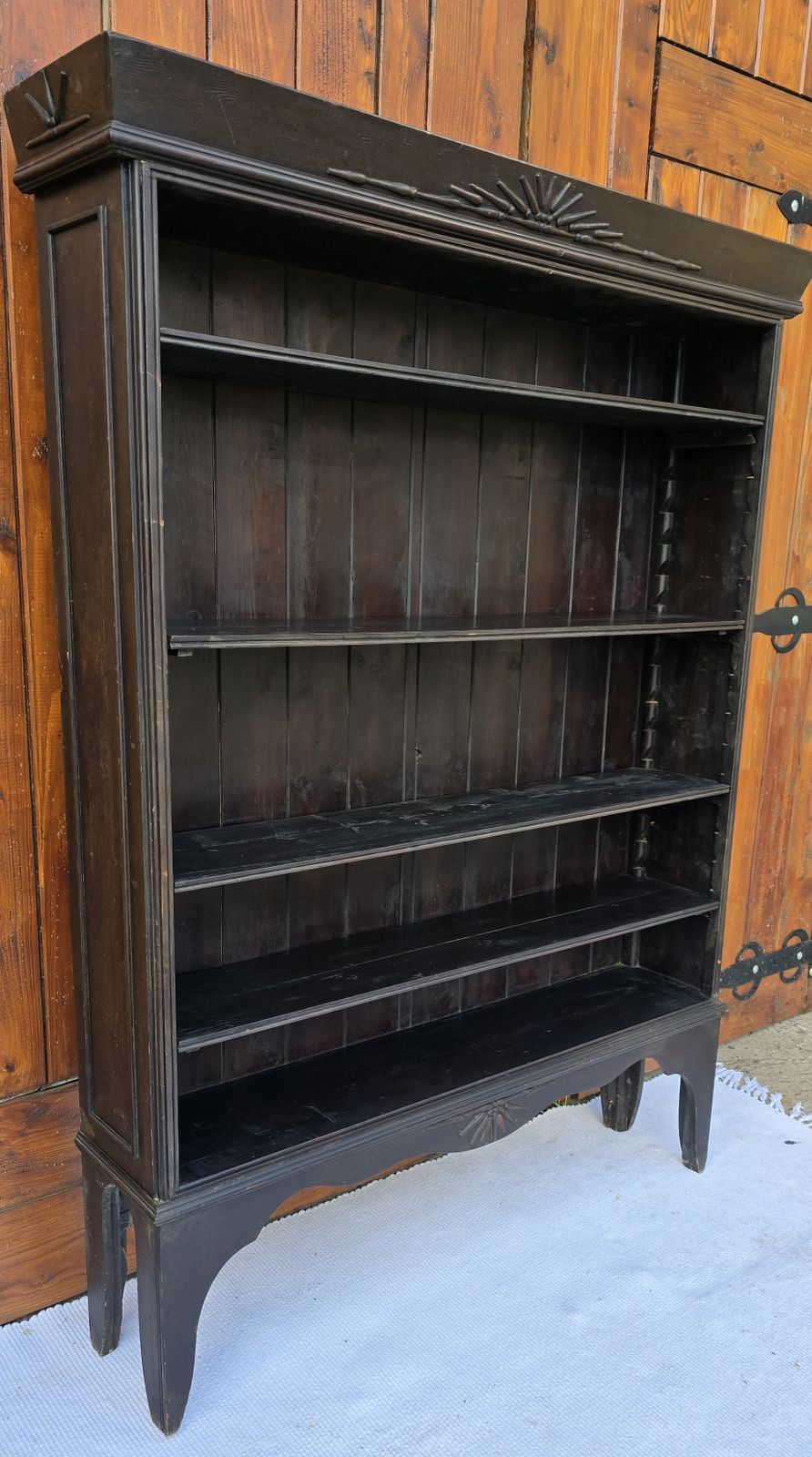 A Large Victorian Ebonised Open Bookcase With Adjustable Shelves & Hidden Storage.. photo for sale