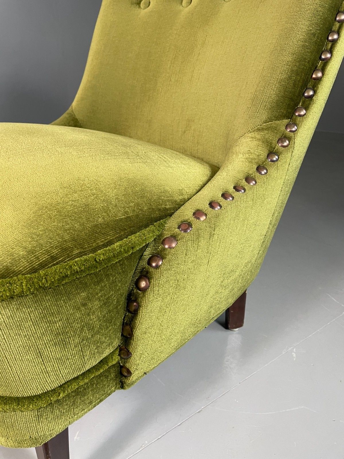 Furniture Vintage Cocktail Chair 1950s Danish Green Velvet Velour Retro Eb06603 photo