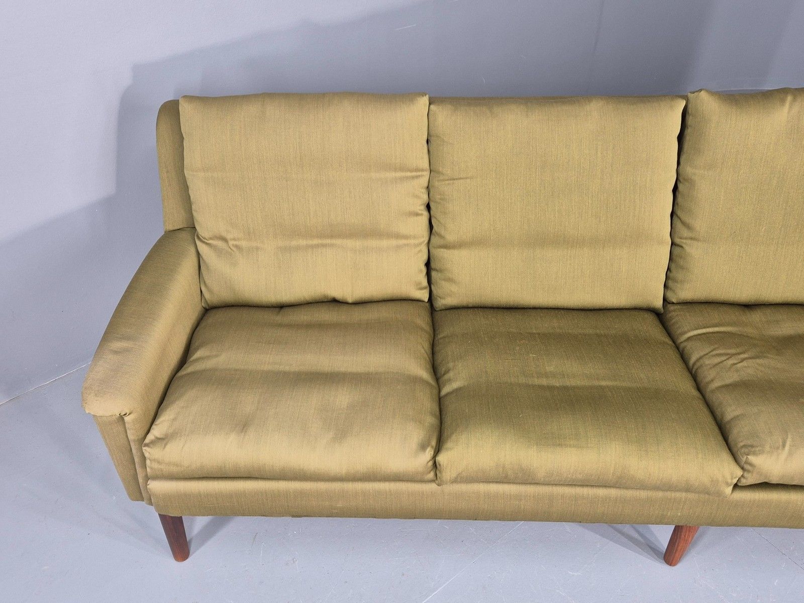 Vintage Mid Century 4 Seat Sofa Green Cotton Upholstery 1960s Retro Eb11374 photo vinterior