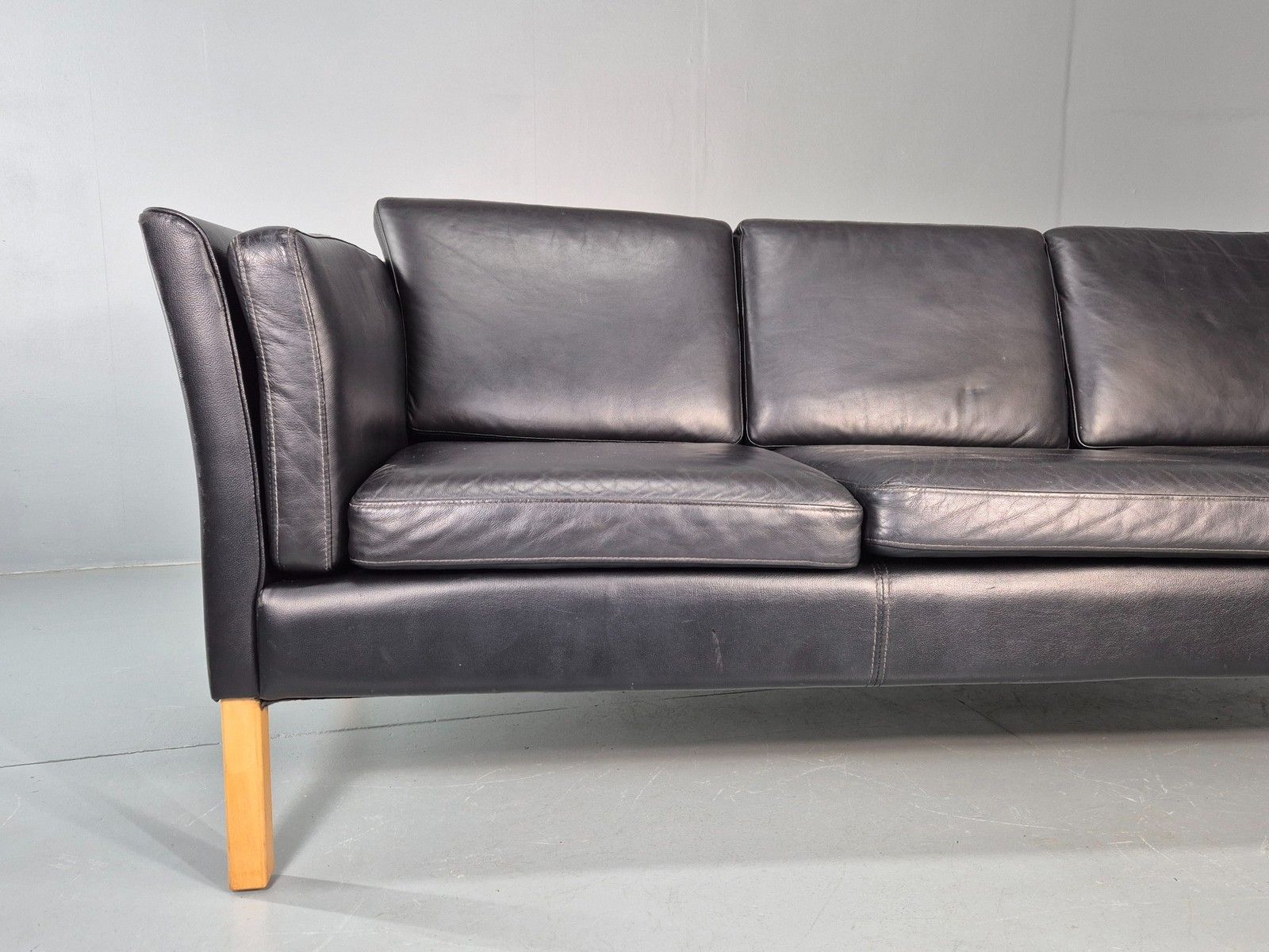 Vintage 3 Seater Sofa Danish Black Leather And Vinyl 1980s Retro Eb11642 photo for sale