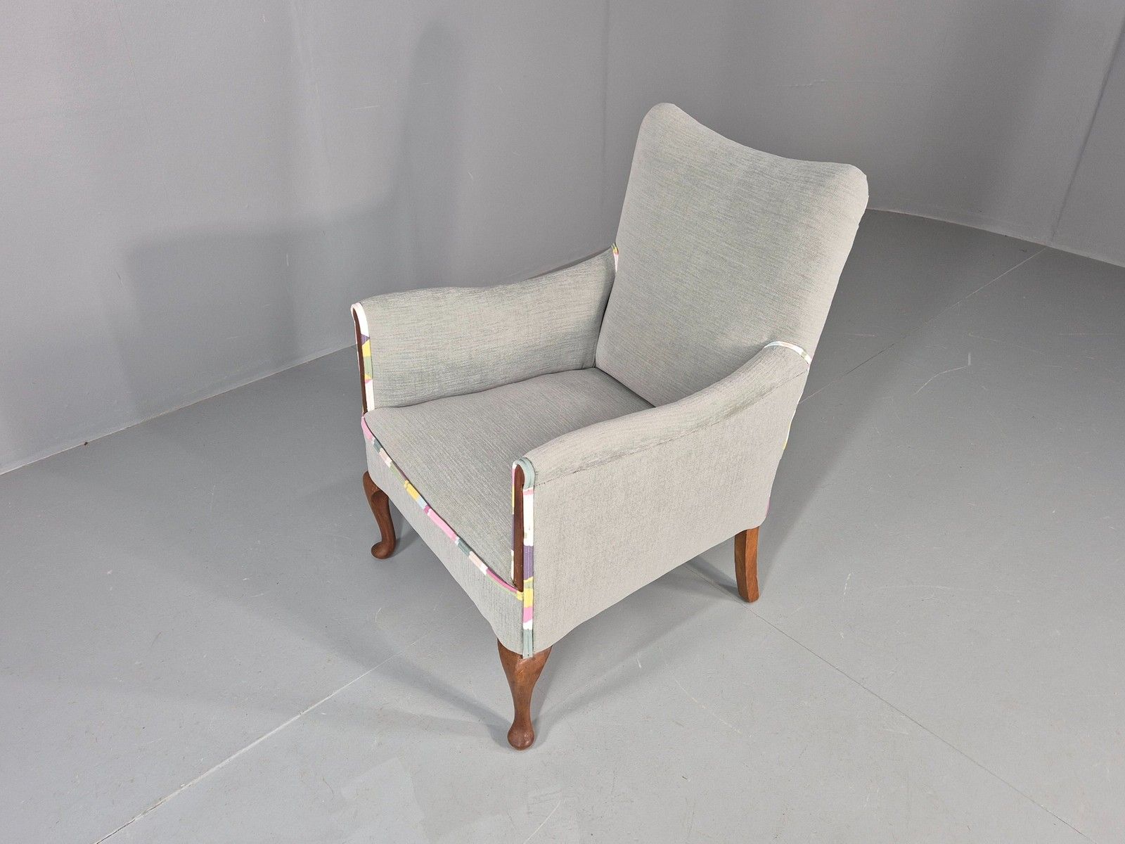 photo vinterior Vintage 1920s Armchair Reupholstered In Grey Green With Colour Accent Eb11824