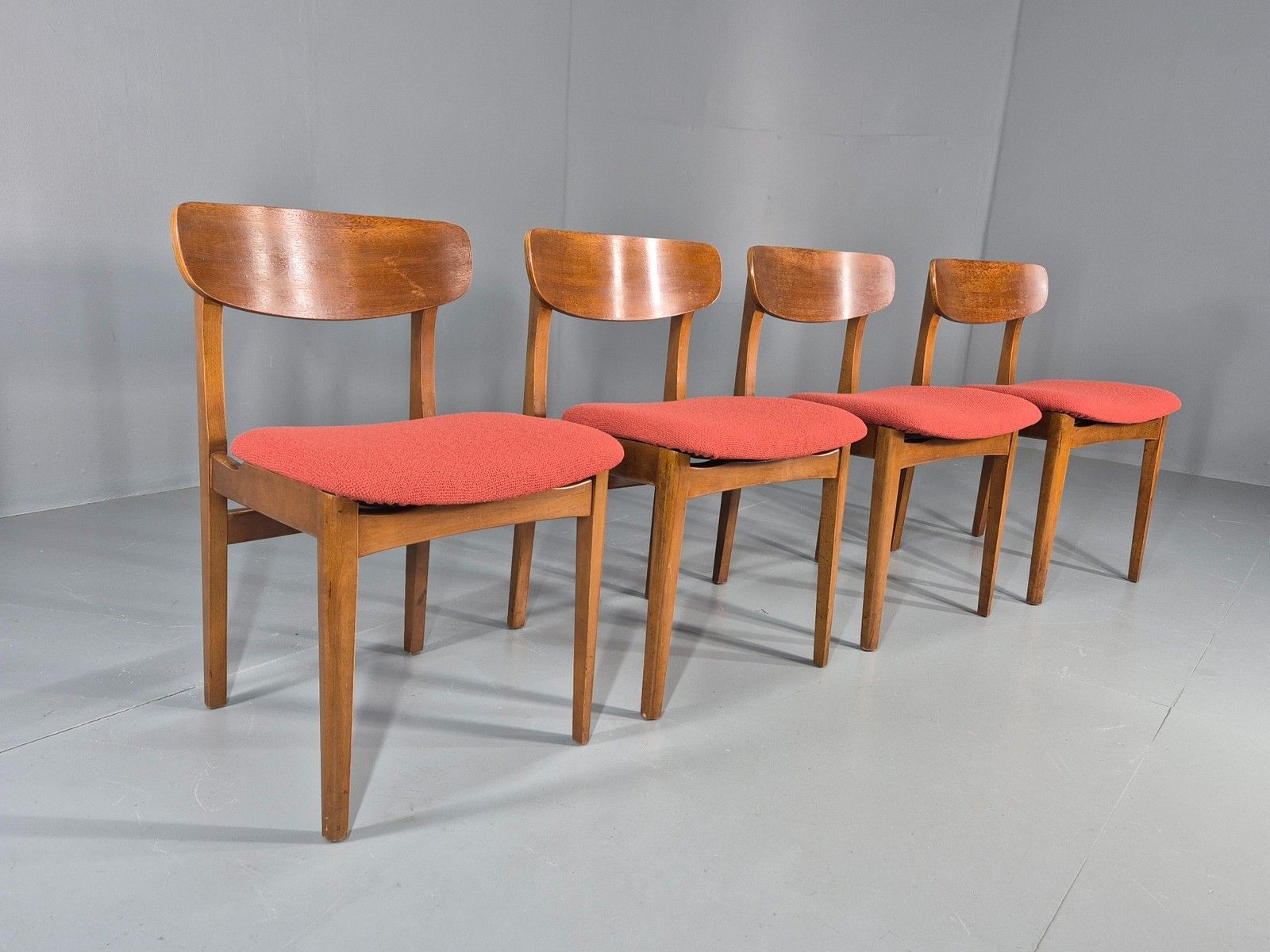 4 Vintage 1960s Dining Chairs, Beech And Teak Frames With New Upholstery Eb11889
