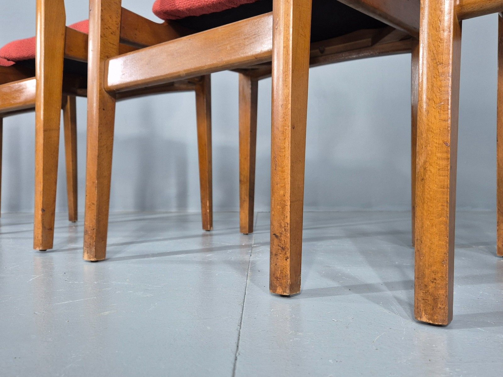 Furniture 4 Vintage 1960s Dining Chairs, Beech And Teak Frames With New Upholstery Eb11889 photo