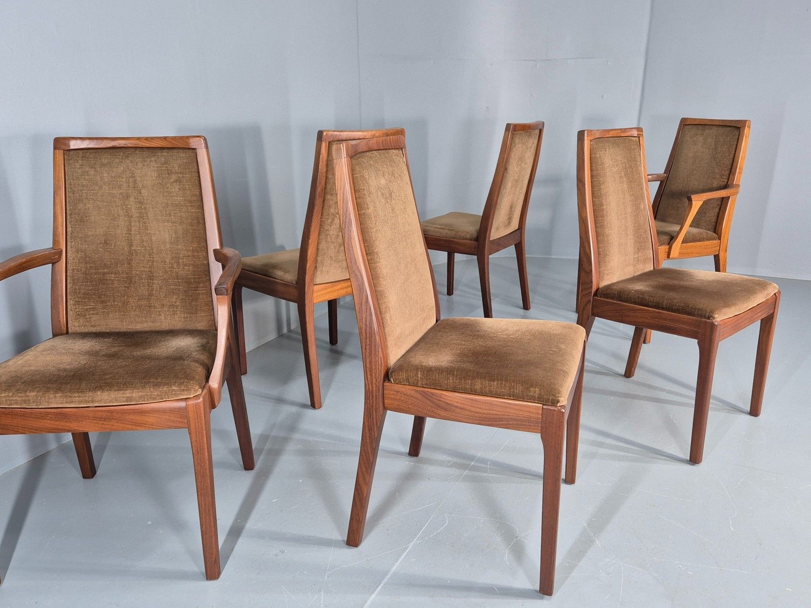 Furniture 6 Vintage 1970s Nathan Dining Chairs Brown Velour Teak Retro Mcm Eb11921 photo