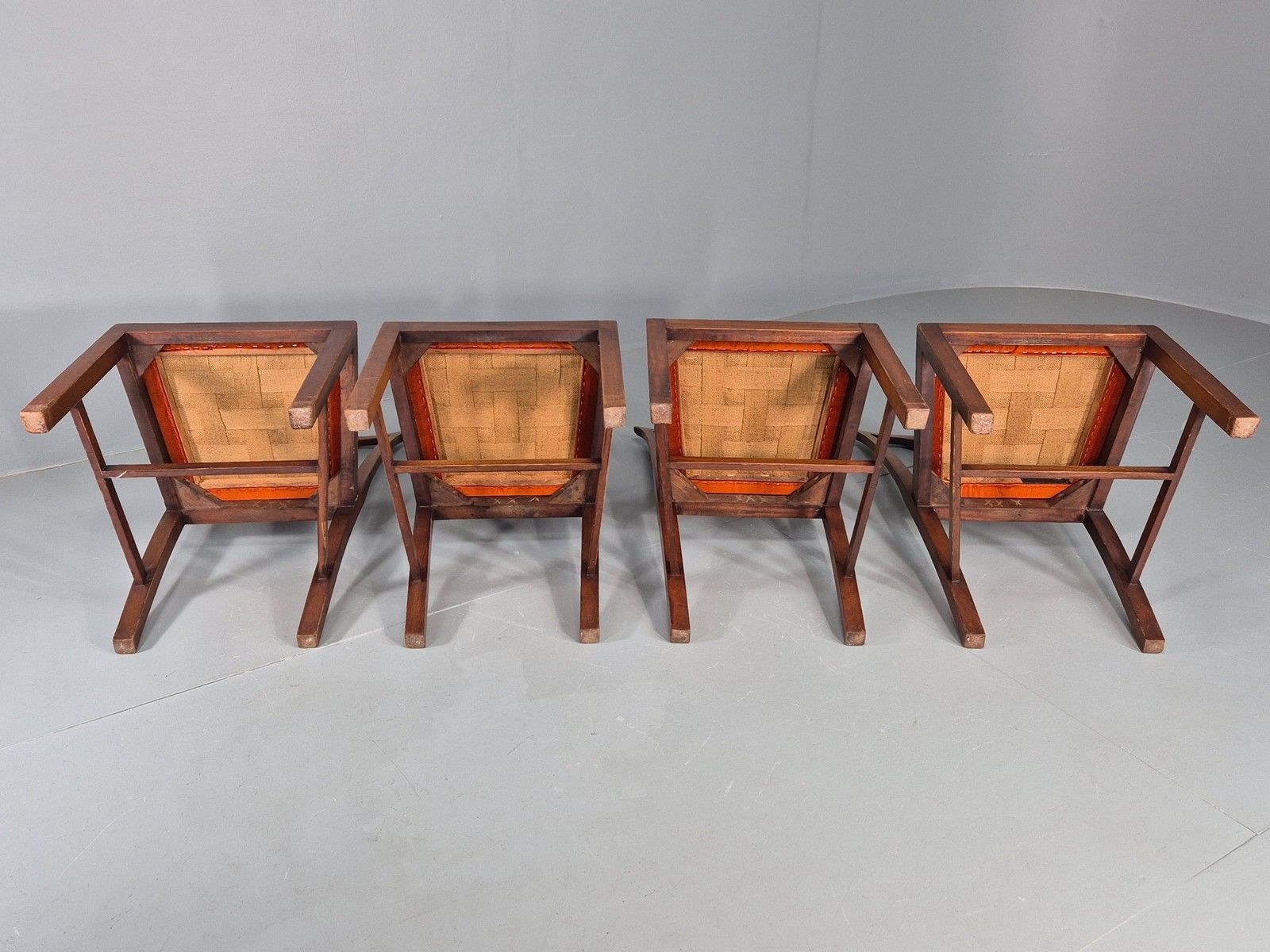 photo buy 4 Hepplewhite Revival Dining Chairs 1900s Oak New Seat Pads Antique Eb11932