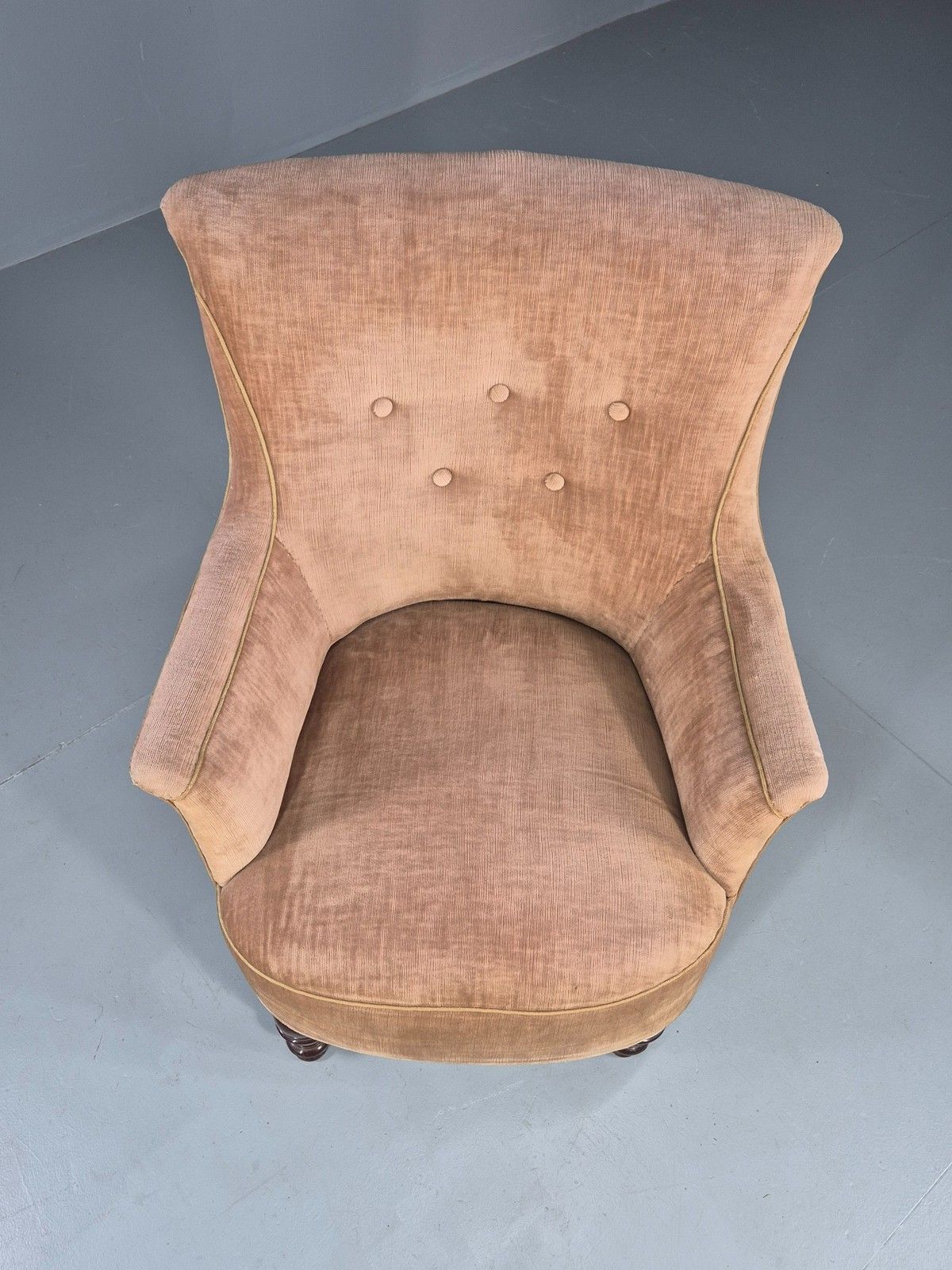 Antique Tub Chair Danish Peach Velour Upholstery 1900s  Eb11934 photo Furniture