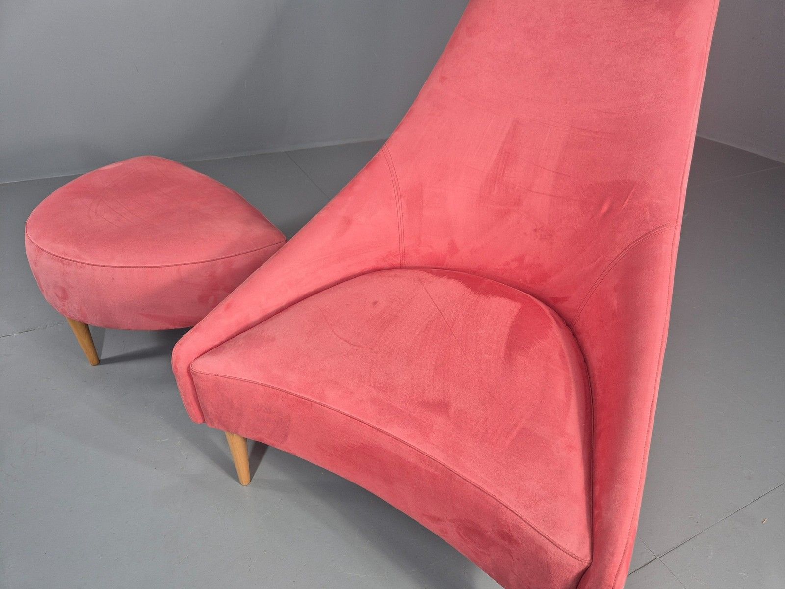 Furniture Vintage Silencio Chair And Footstool Pink Velvet Design Richard Ferrer  Eb11943 photo