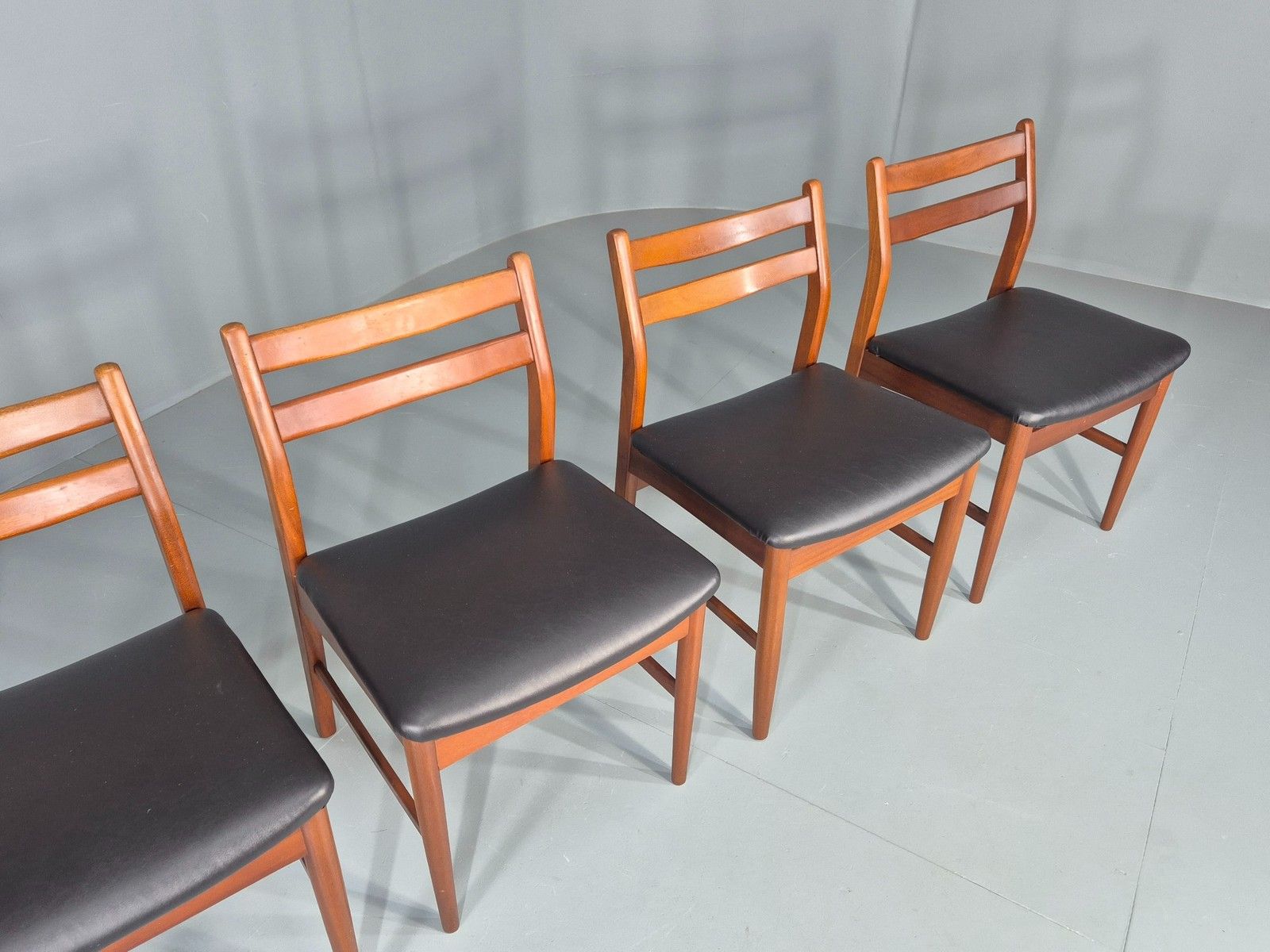 4 Vintage Jentique Dining Chairs Teak Frames Black Vinyl 60s Retro Mcm Eb1195 photo for sale
