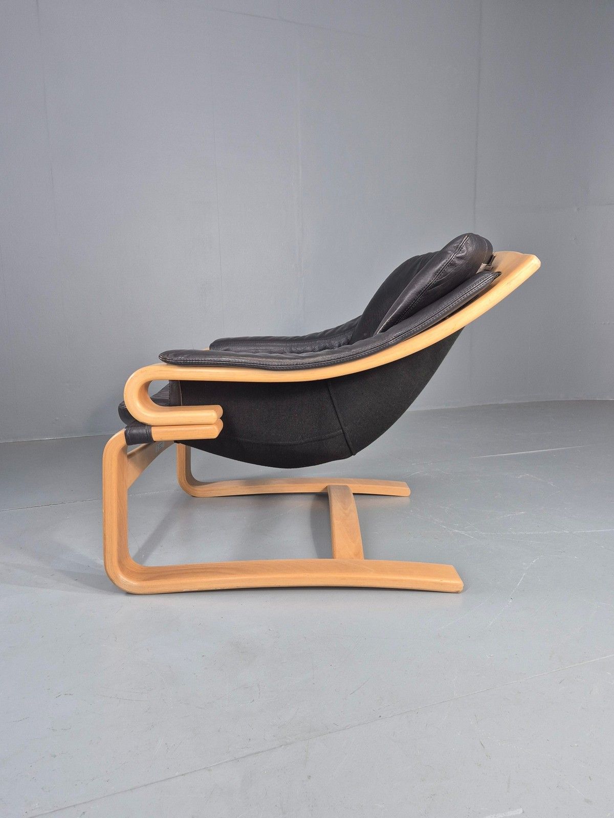 Vintage 1970s Lounge Chair Krokken By Fribytter Leather Bentwood Retro Eb11999 photo furniture