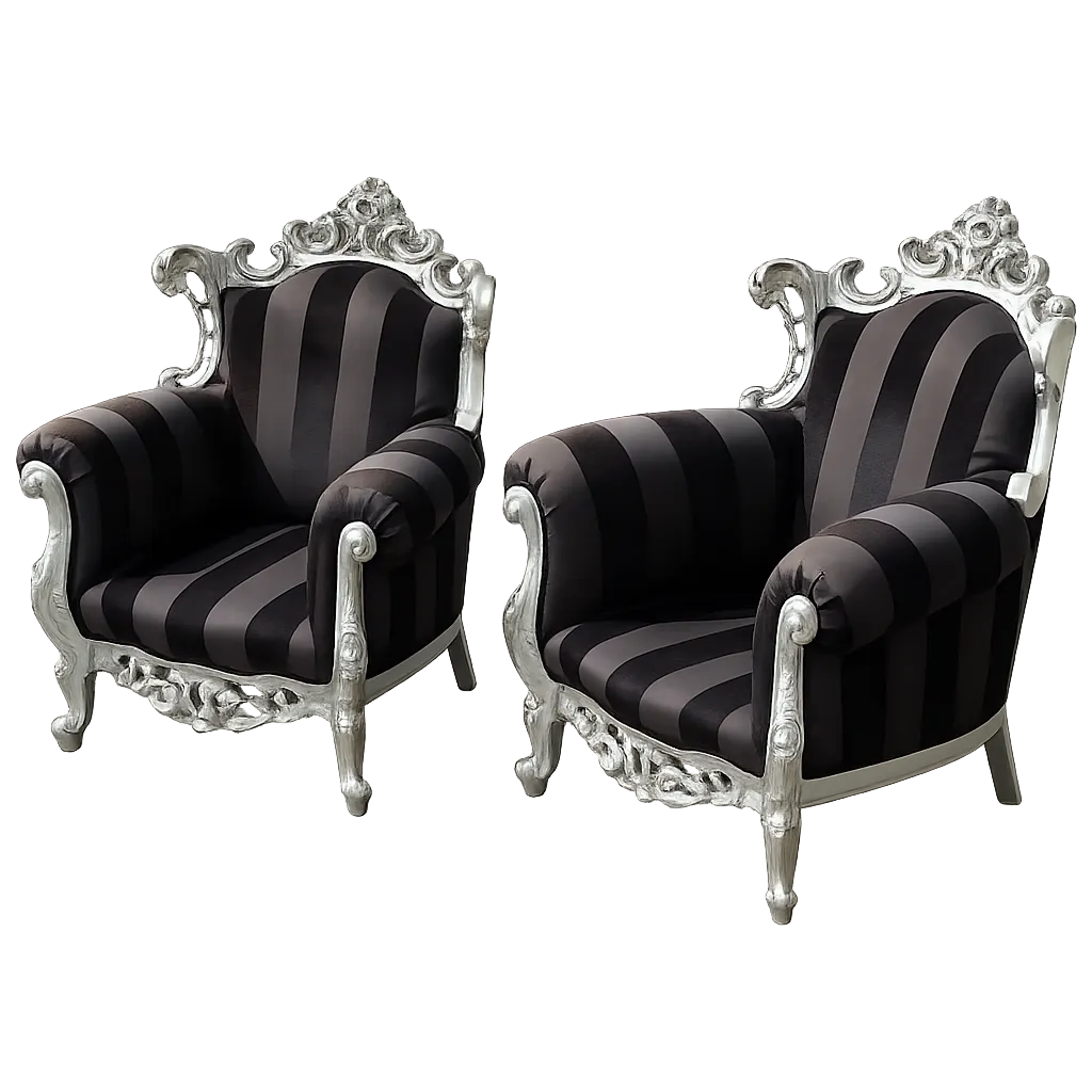 A Pair Of Vintage Armchairs, 1980s, Lacquered Wood And Fabric photo furniture
