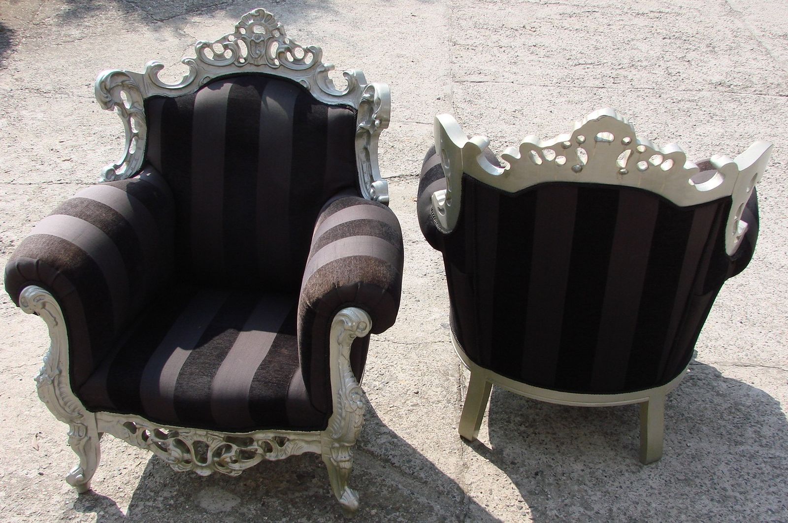 photo furniture A Pair Of Vintage Armchairs, 1980s, Lacquered Wood And Fabric