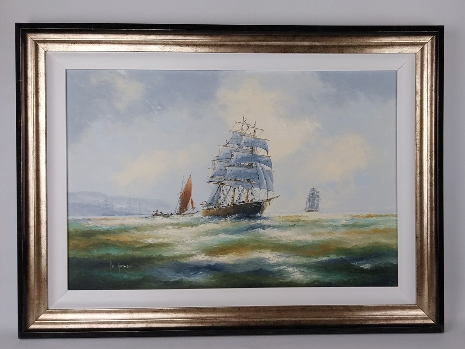Seascape Oil On Canvass Tall Ships Marine Picture By Ken Hammond