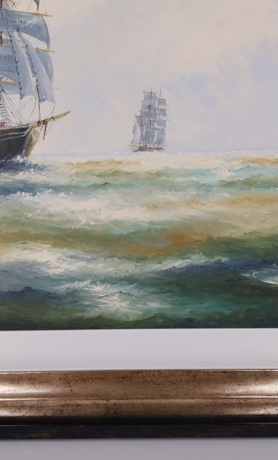 Seascape Oil On Canvass Tall Ships Marine Picture By Ken Hammond photo vintage