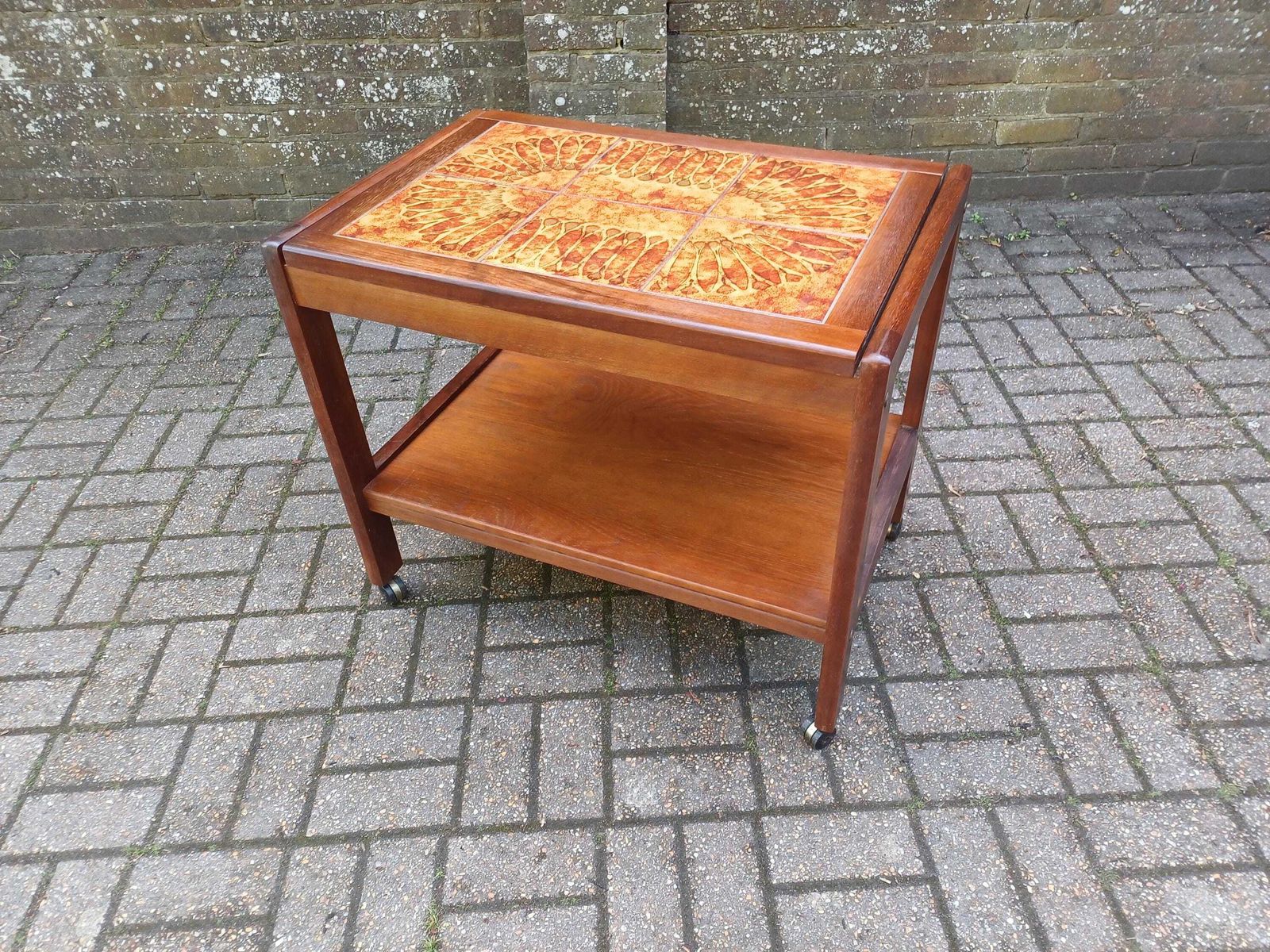 1970s Brutalist Teak Flame Tile Top Coffee Table And Drinks Trolley Danish Modern Retro Mid Century Furniture Set Free Hand Delivery photo vinterior