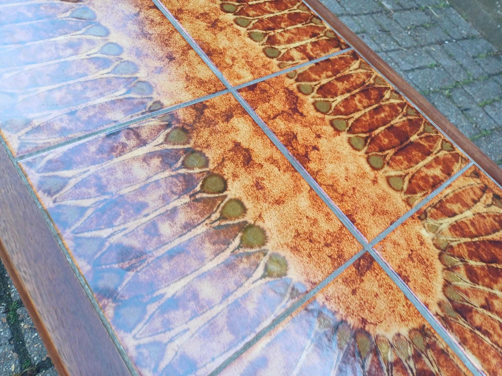 795.0 1970s Brutalist Teak Flame Tile Top Coffee Table And Drinks Trolley Danish Modern Retro Mid Century Furniture Set Free Hand Delivery photo