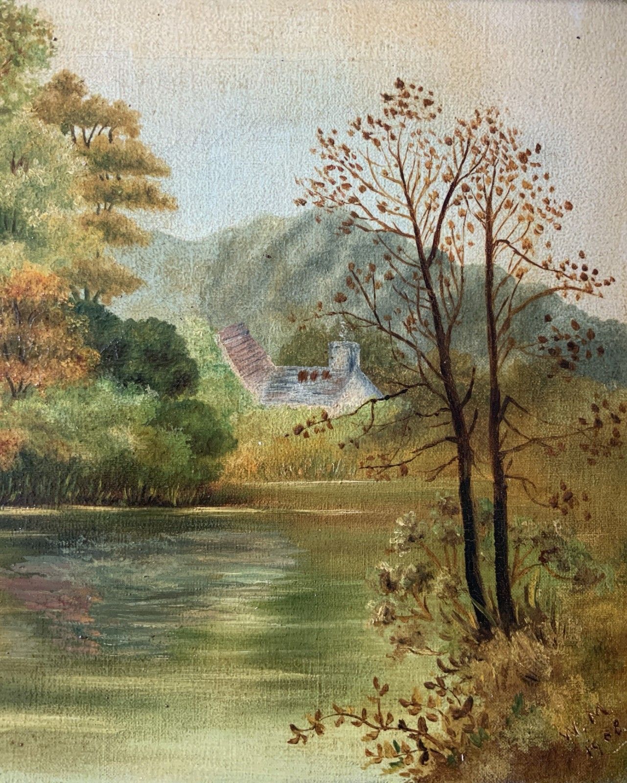 Edwardian Antique Trout Fishing Landscape Oil Painting Signed Original C.1908 photo 269.0