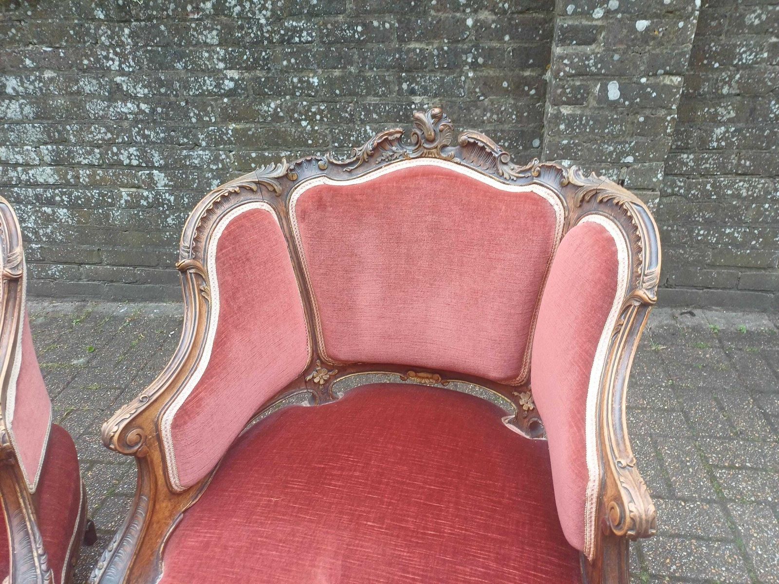 Pair Of Ornate Victorian Rococo Armchairs Mahogany French Style Gold Gilt Upholstery Free Hand Delivery photo for sale