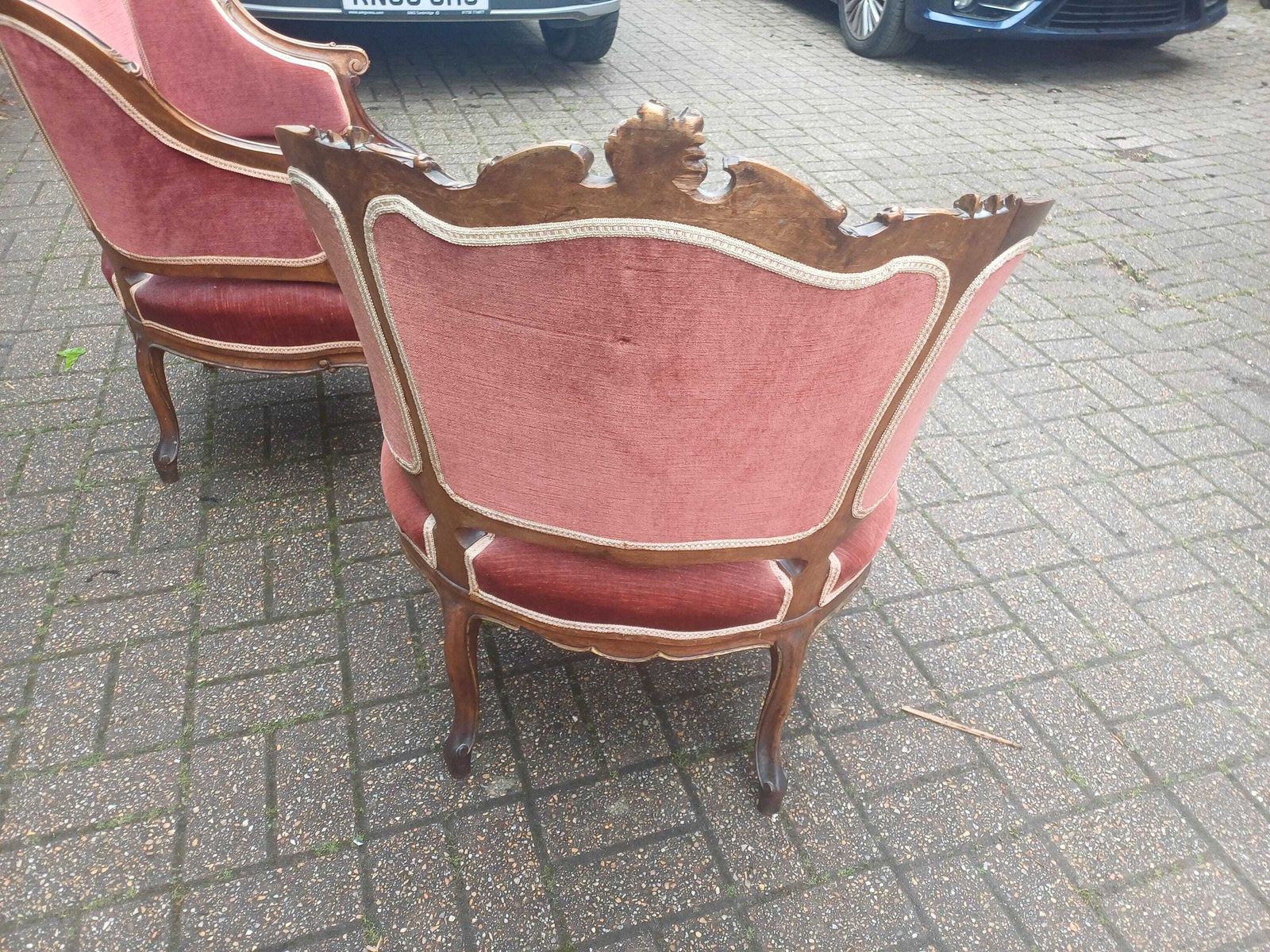 photo buy Pair Of Ornate Victorian Rococo Armchairs Mahogany French Style Gold Gilt Upholstery Free Hand Delivery