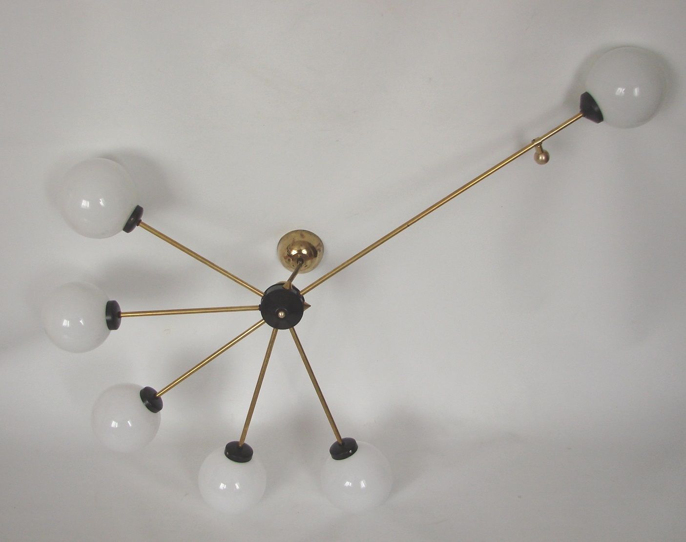 Stilnovo 60s Brass And Glass Chandelier, 6xe14, Vintage photo furniture