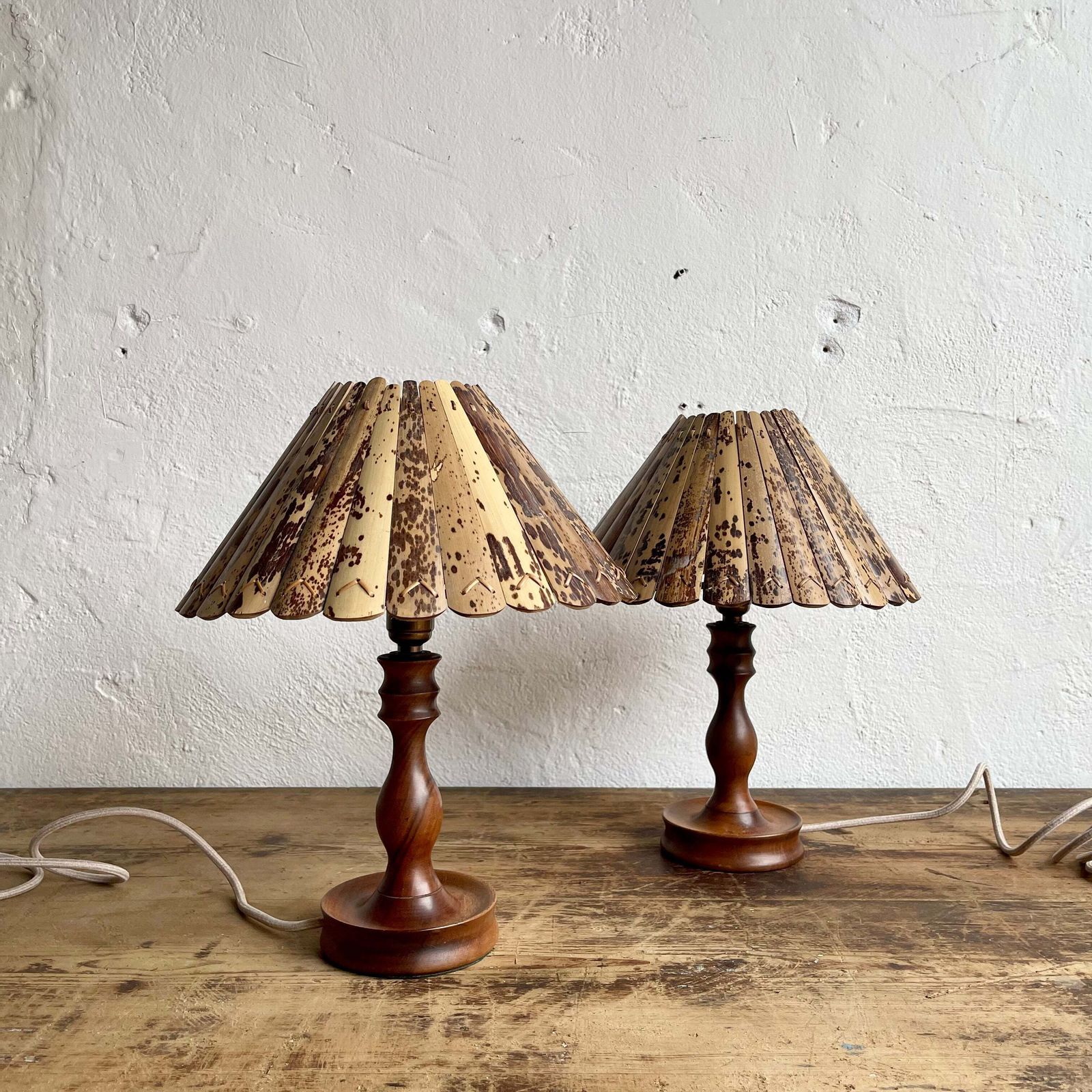 Pair Of Vintage Wooden Lamps + Bamboo Shades photo Lighting