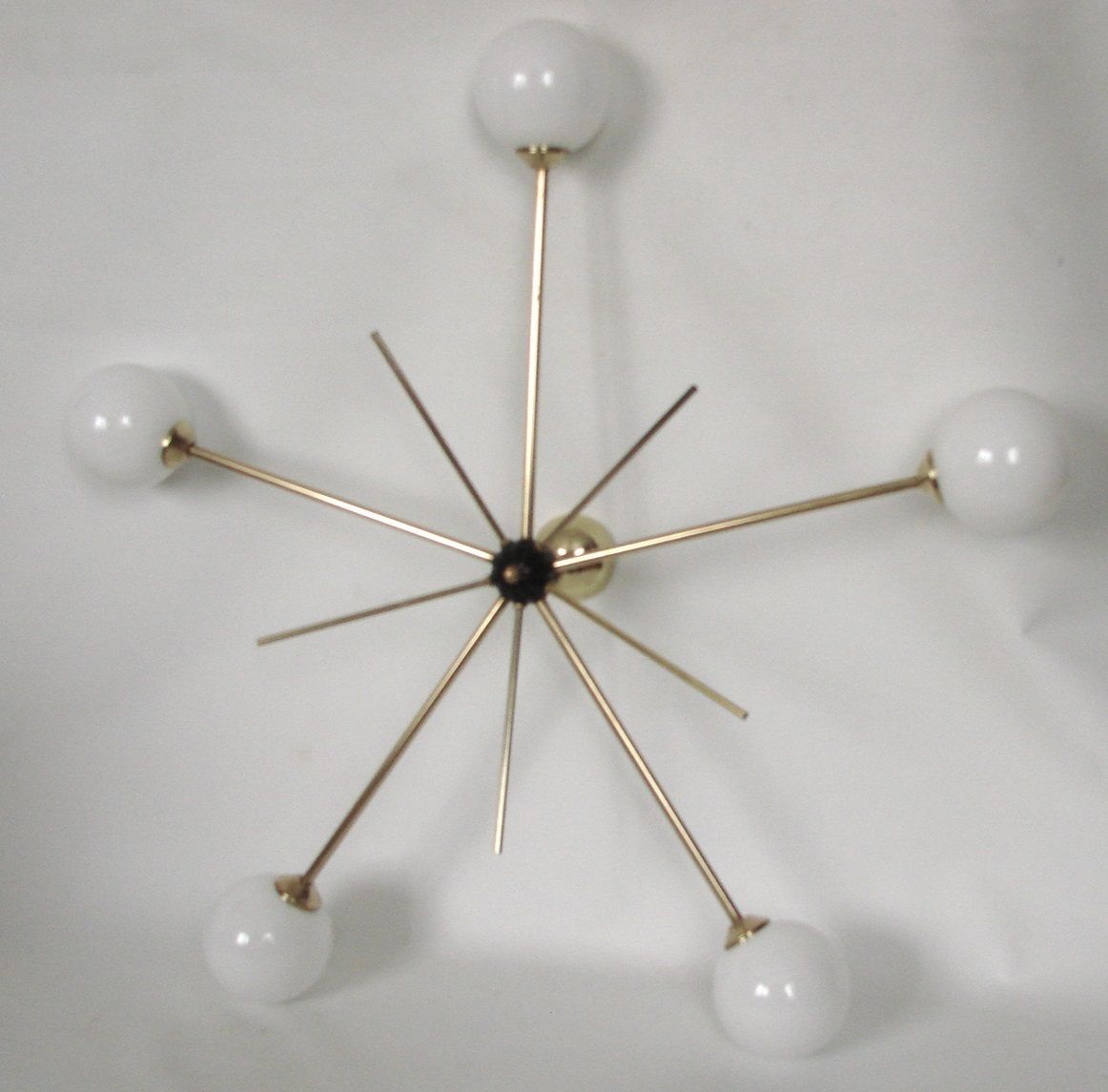 Stilnovo Hanglamp, jaren 1960, Messing en Glas, 5 Lichtpunten photo for sale