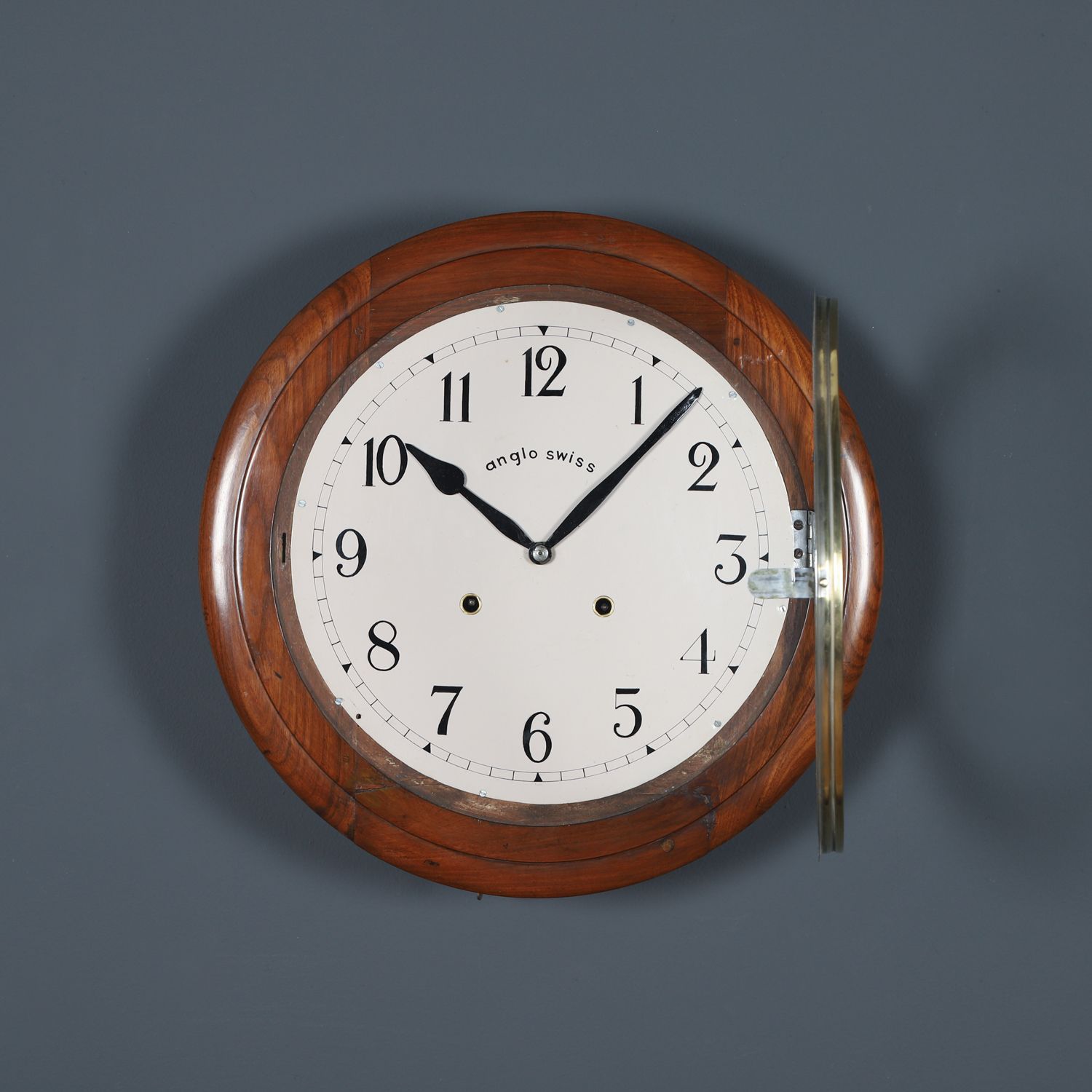 Antique 16" Anglo Swiss Mahogany Railway Station / School Wall Clock (Chiming / Striking) photo furniture