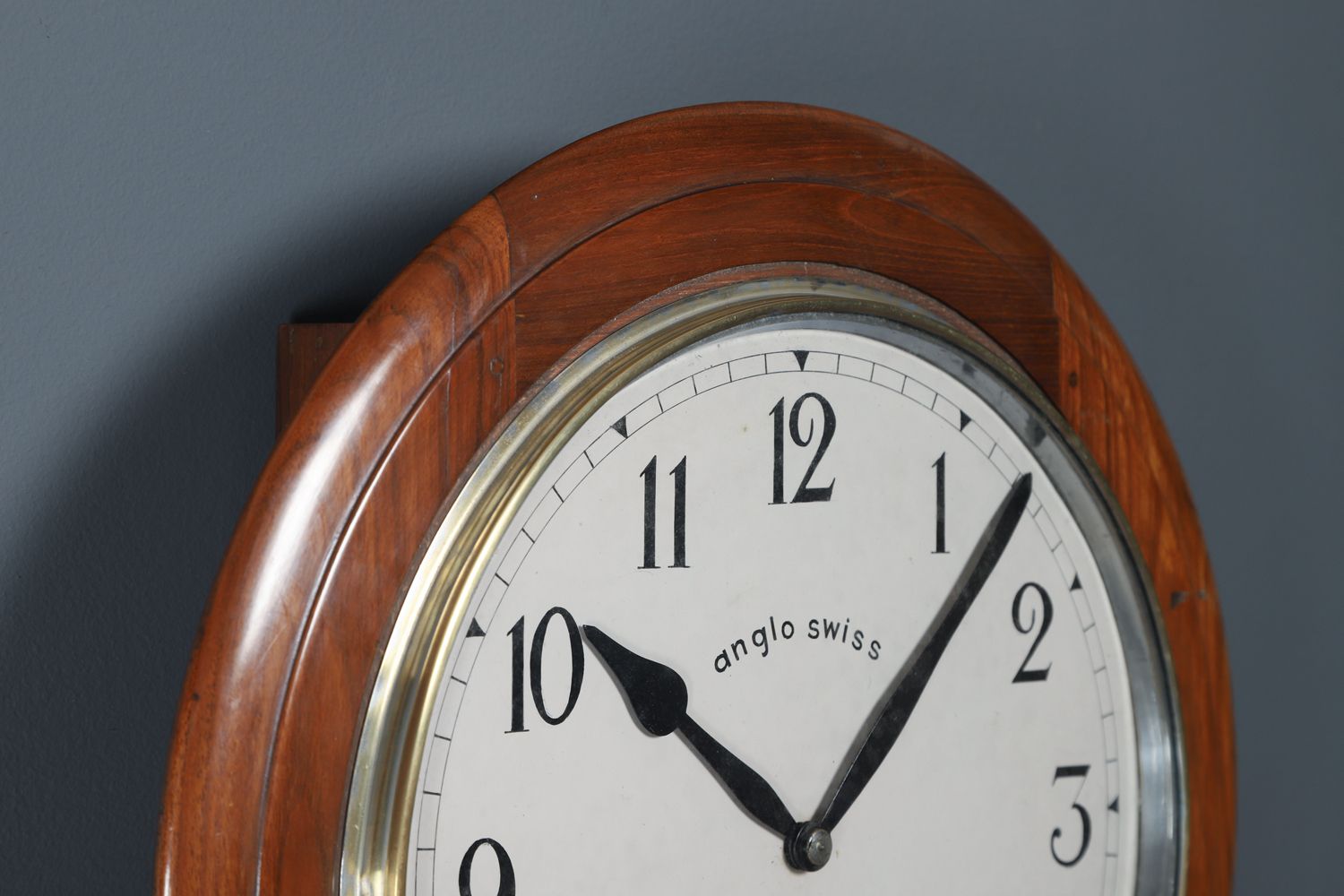photo for sale Antique 16" Anglo Swiss Mahogany Railway Station / School Wall Clock (Chiming / Striking)