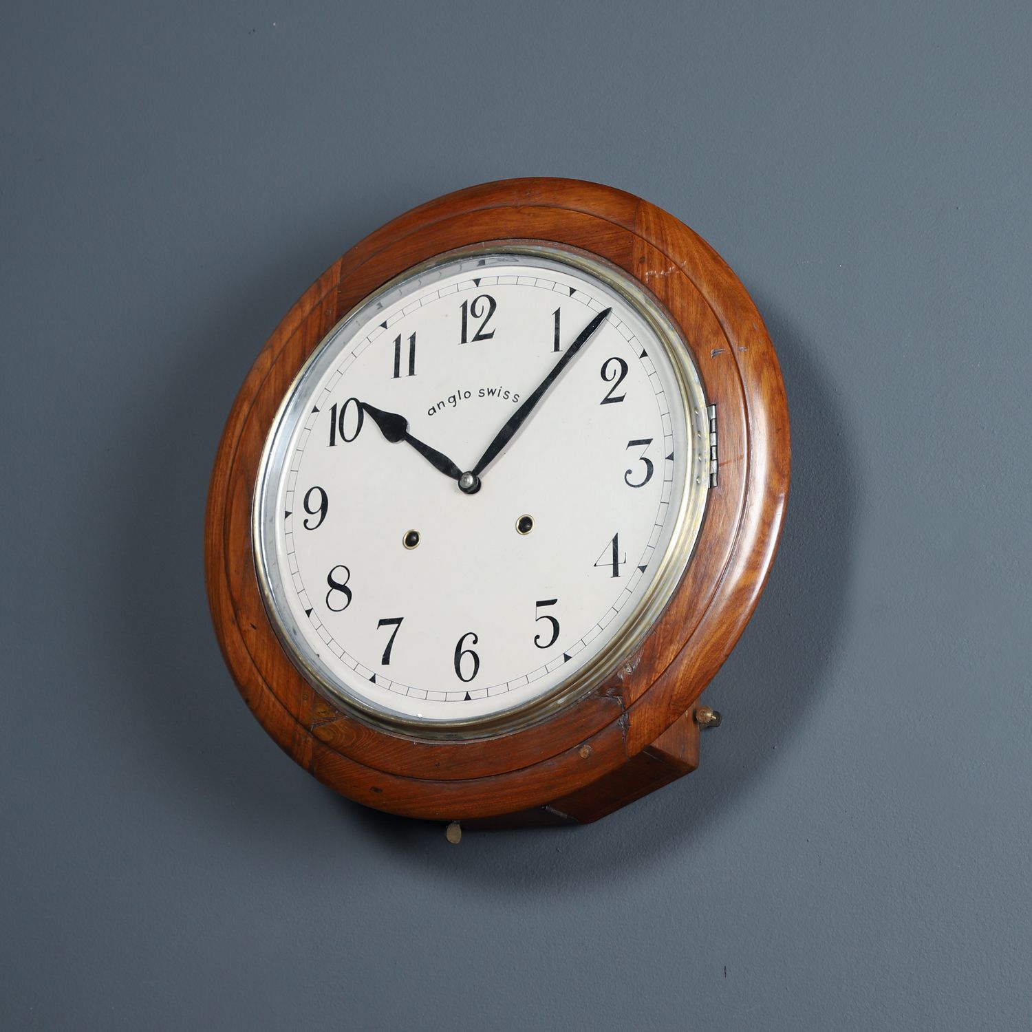 Home Decor Antique 16" Anglo Swiss Mahogany Railway Station / School Wall Clock (Chiming / Striking) photo