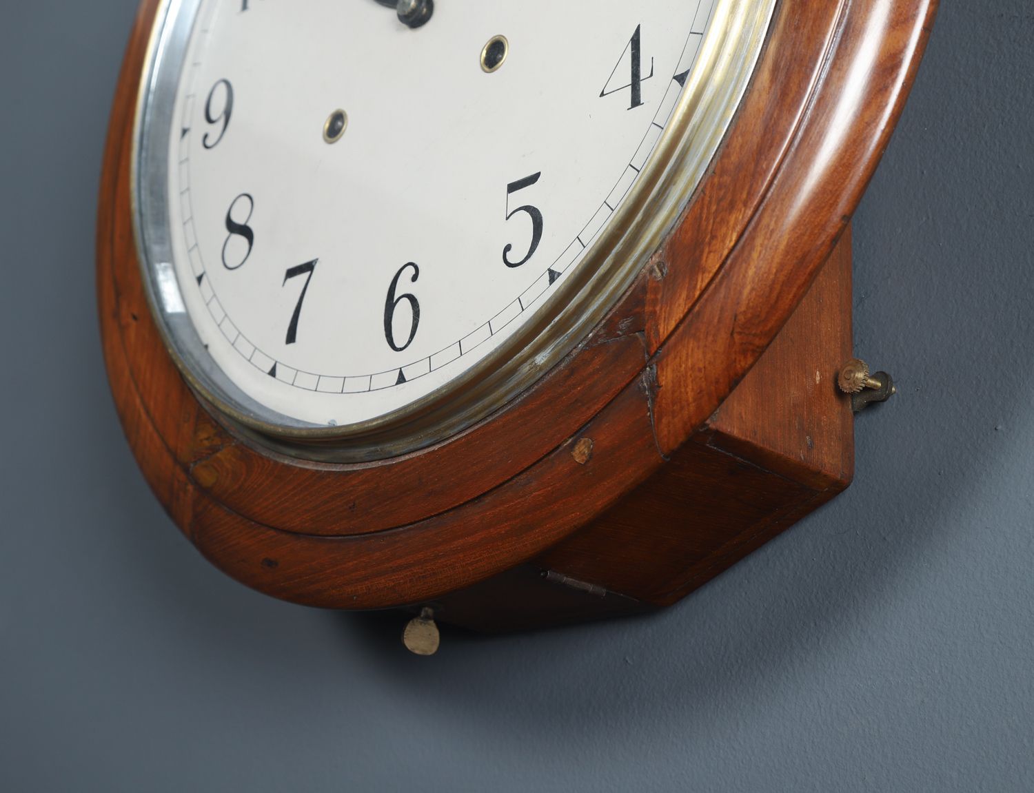 4458.0 Antique 16" Anglo Swiss Mahogany Railway Station / School Wall Clock (Chiming / Striking) photo
